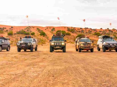 Group of 4WDs on a tag along tour in Australia