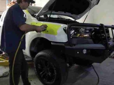 Dave fitting a Safari 4x4 snorkel onto a Ford 4WD